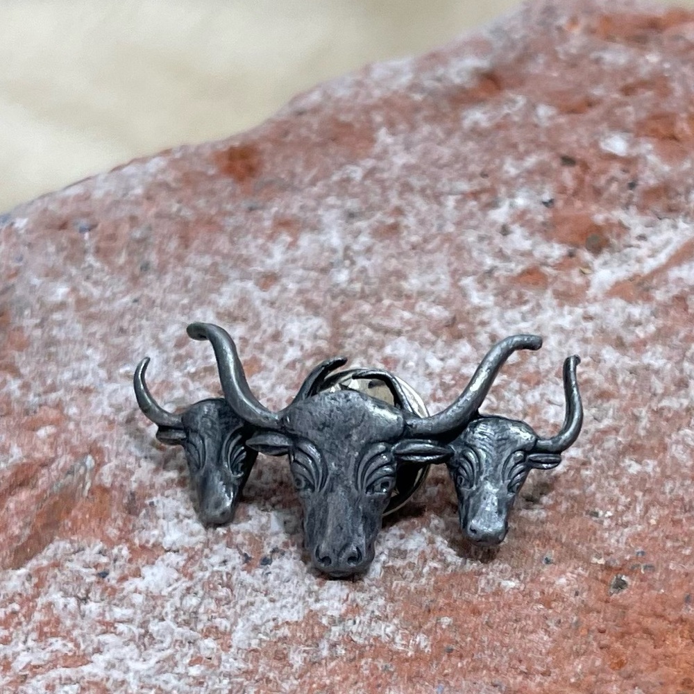 VTG brooch lapel pin hat steer cattle cowboy western country vintage jewelry men - Picture 2 of 6